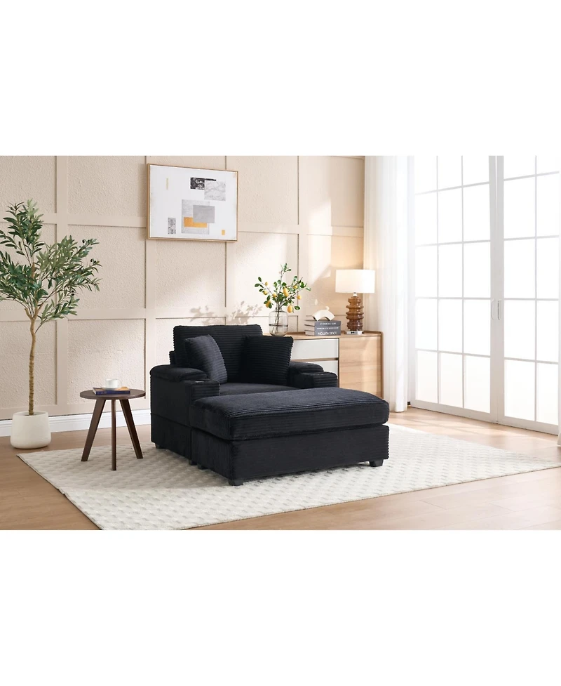 Streamdale Furniture Corduroy Chaise Lounge Sofa with Ottoman & Storage
