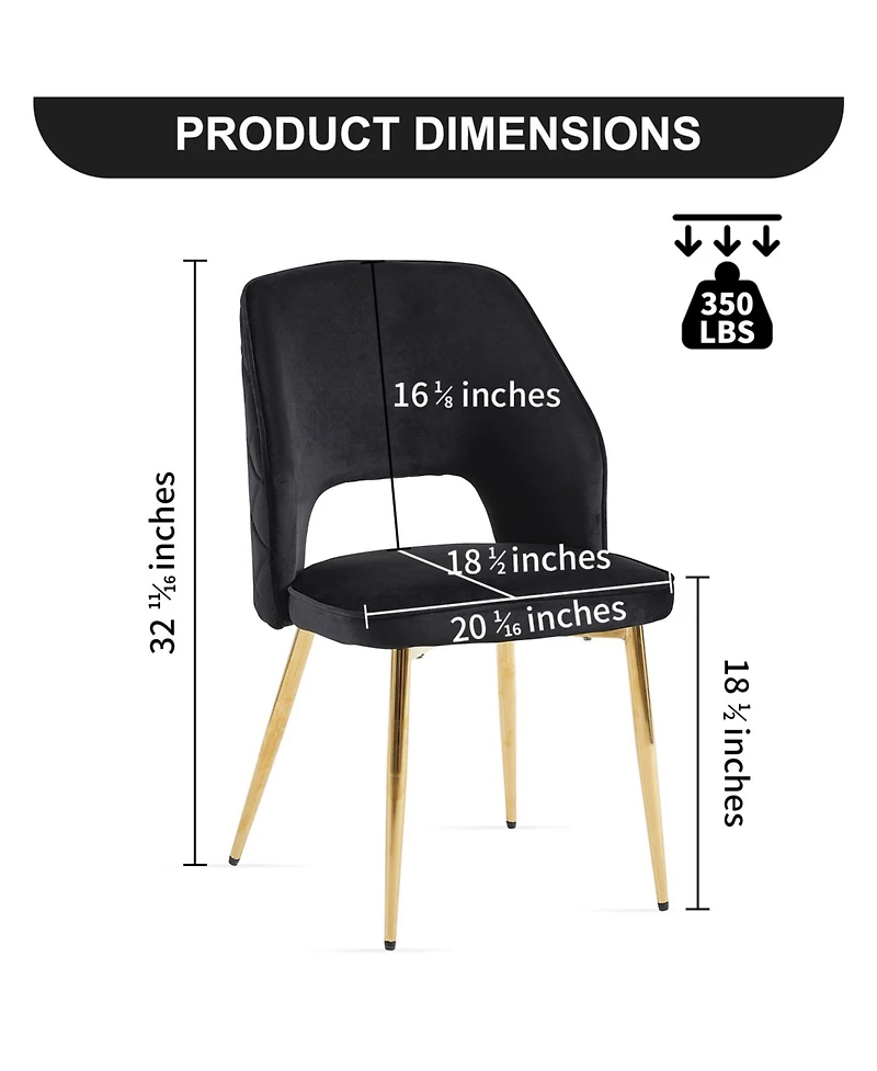 Streamdale Furniture Black Velvet Dining Chairs, Metal Legs, Set of 2