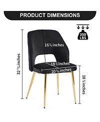 Streamdale Furniture Black Velvet Dining Chairs, Metal Legs, Set of 2