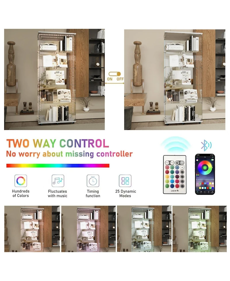 Streamdale Furniture Tempered Glass Display Cabinet w/ Led, Lock, Mirror Back