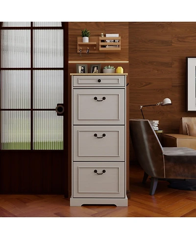 Streamdale FurnitureShoe Storage Cabinet - 3 Flip Drawers, 1 Drawer - Antique White