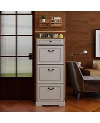 Streamdale FurnitureShoe Storage Cabinet - 3 Flip Drawers, 1 Drawer - Antique White