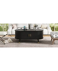 Streamdale Furniture 42.5" Oval Fluted Coffee Table w/ Charging Station & Sliding Door