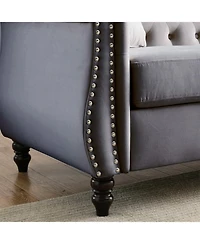 Streamdale Furniture Streamdale 80" Grey Velvet Chesterfield Sofa, Tufted 3 Seater Couch