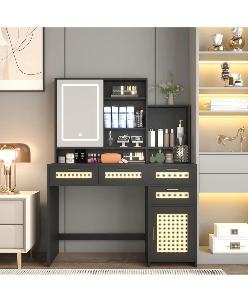 Streamdale Furniture Streamdale Led Makeup Vanity with Adjustable Lighting & Ample Storage