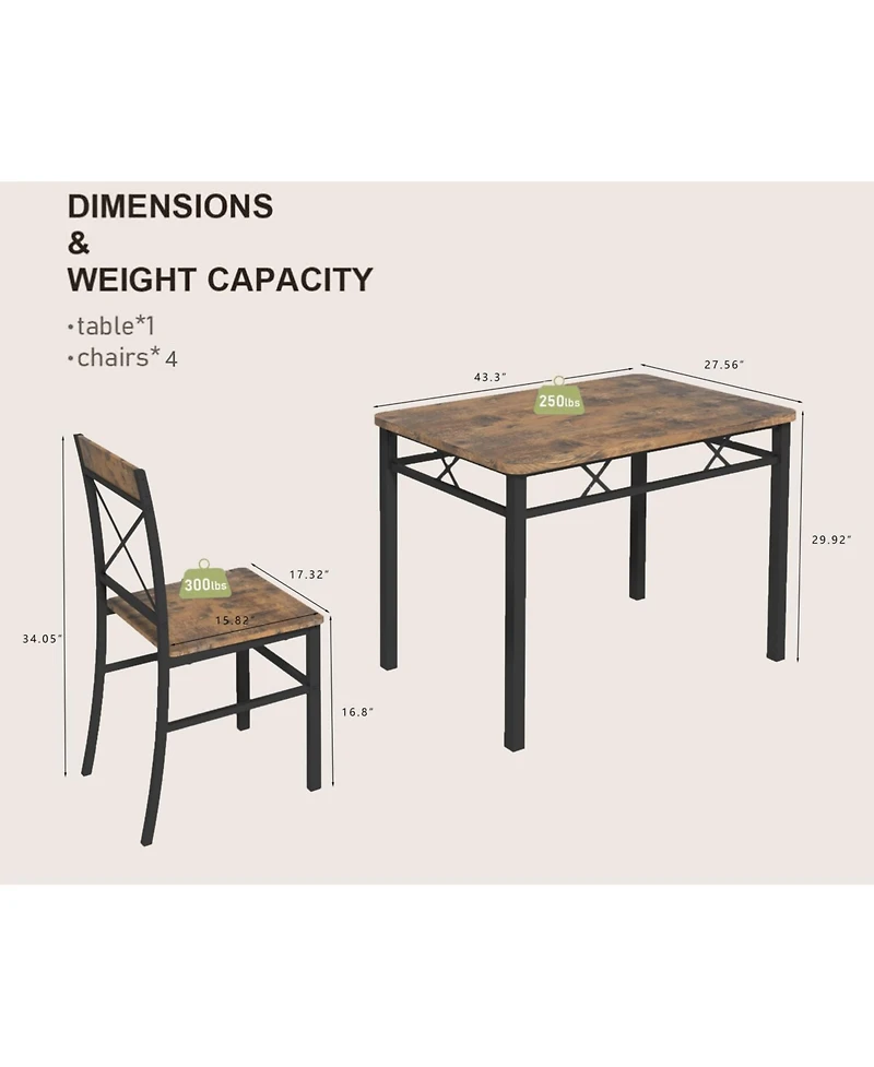 Streamdale Furniture Rustic Brown Dining Table Set for 4