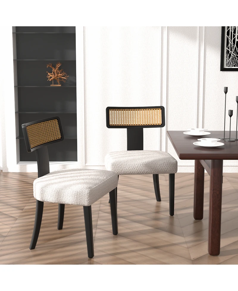 Streamdale Furniture Mid Century Rattan Dining Chairs - Set of 2 Black/Beige