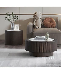 Streamdale Furniture Marble Pattern Coffee Table Set - Round, Dark Brown