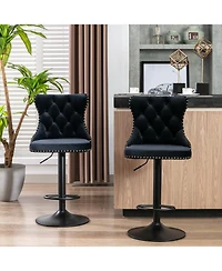 Streamdale Furniture Streamdale Velvet Swivel Barstools, Adjustable Height, Chrome Base Set of 2
