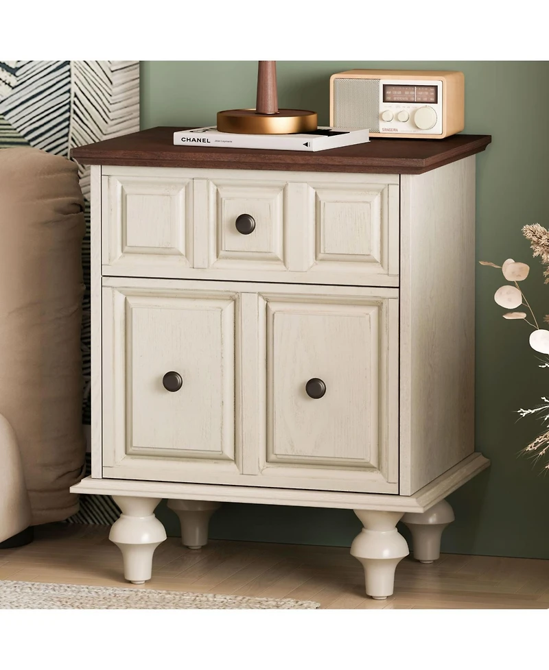 Streamdale Furniture Vintage Nightstand 2 Drawers Roman Legs Solid Wood (Antique White)