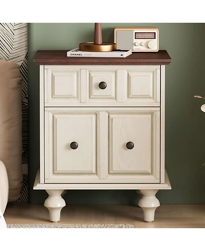 Streamdale Furniture Vintage Nightstand 2 Drawers Roman Legs Solid Wood (Antique White)