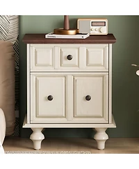 Streamdale Furniture Vintage Nightstand 2 Drawers Roman Legs Solid Wood (Antique White)