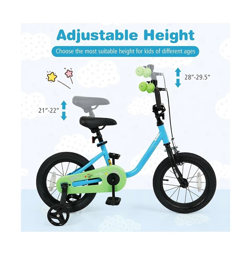 Hongge Kids Training Bike with Adjustable Seat Dual Brakes Rubber Tires and Removable Wheels