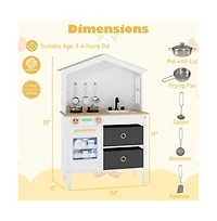 Hongge Kids Wooden Play Kitchen Set with Storage and Accessories for Imaginative Cooking