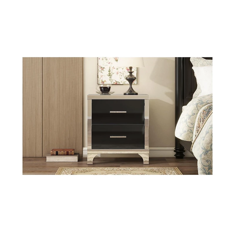 Streamdale Furniture Elegant High Gloss Nightstand with Metal Handle,Mirrored Bedside Table 2 Drawers