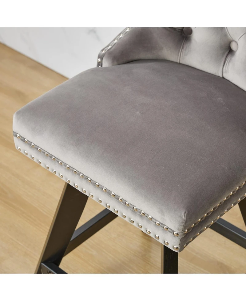 Streamdale Furniture Gray Velvet Swivel Barstools Button Tufted Set of 2