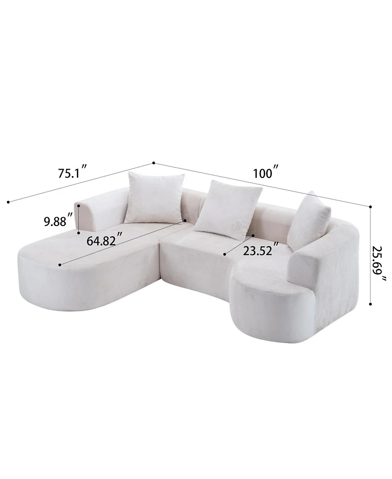 Streamdale Furniture Modular Sectional Sofa L-Shape Chaise Beige Corduroy
