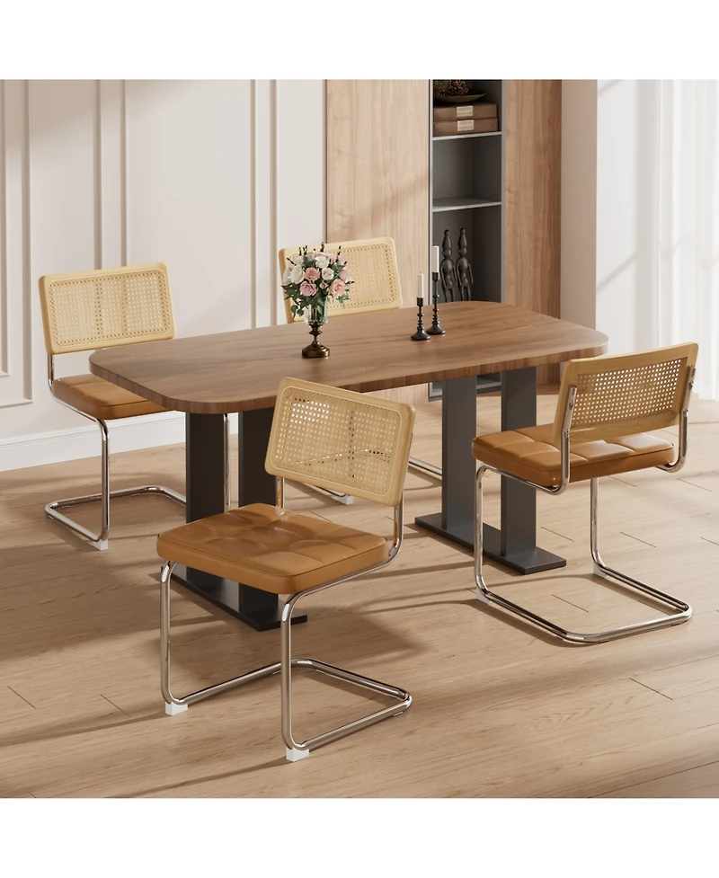 Streamdale Furniture Rattan Dining Chairs Set of 4 Faux Leather