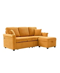Streamdale Furniture L-Shaped Sectional Sofa w/ Storage Ottoman, Usb, Cup Holder