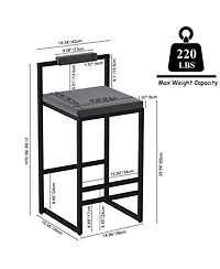Streamdale Furniture Velvet Bar Stools Set of 2, Counter Height, Black & Gray
