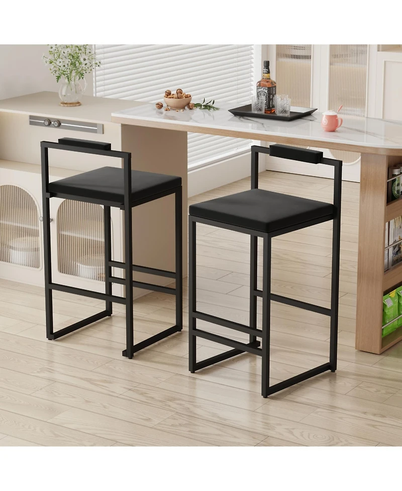 Streamdale Furniture Velvet Bar Stools Set of 2 - Counter Height Kitchen Chairs (Black