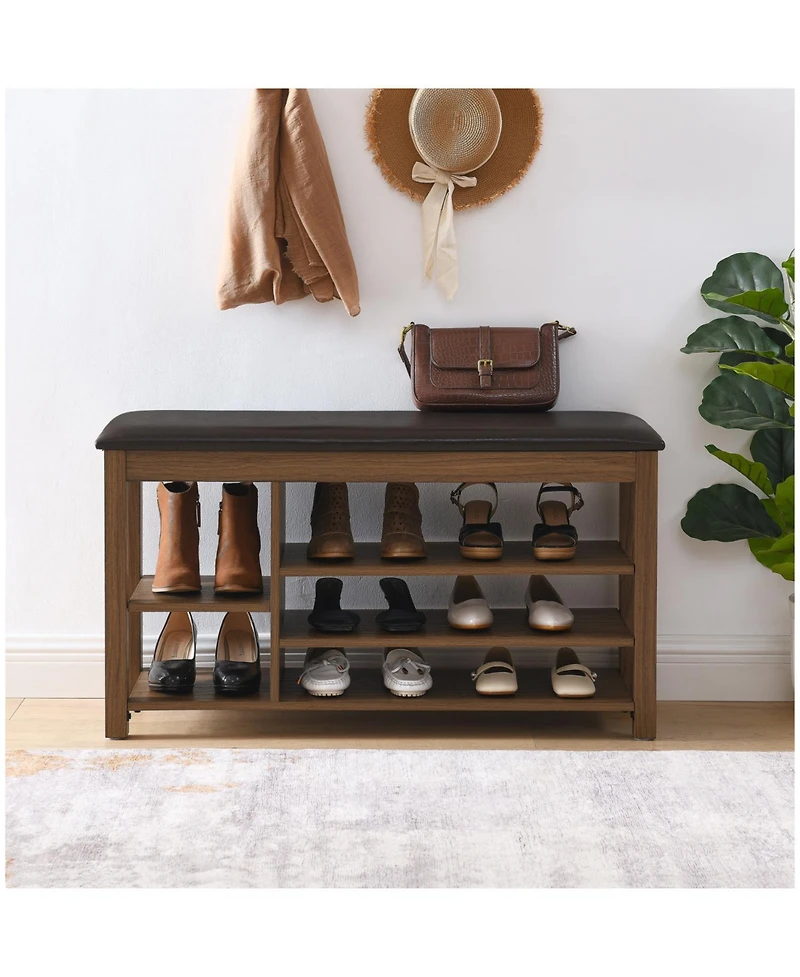 Streamdale Furniture Adjustable Rubberwood Shoe Bench with Storage & Comfort Seat - Brown