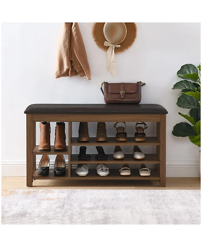 Streamdale Furniture Adjustable Rubberwood Shoe Bench with Storage & Comfort Seat - Brown