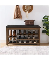 Streamdale Furniture Adjustable Rubberwood Shoe Bench with Storage & Comfort Seat - Brown