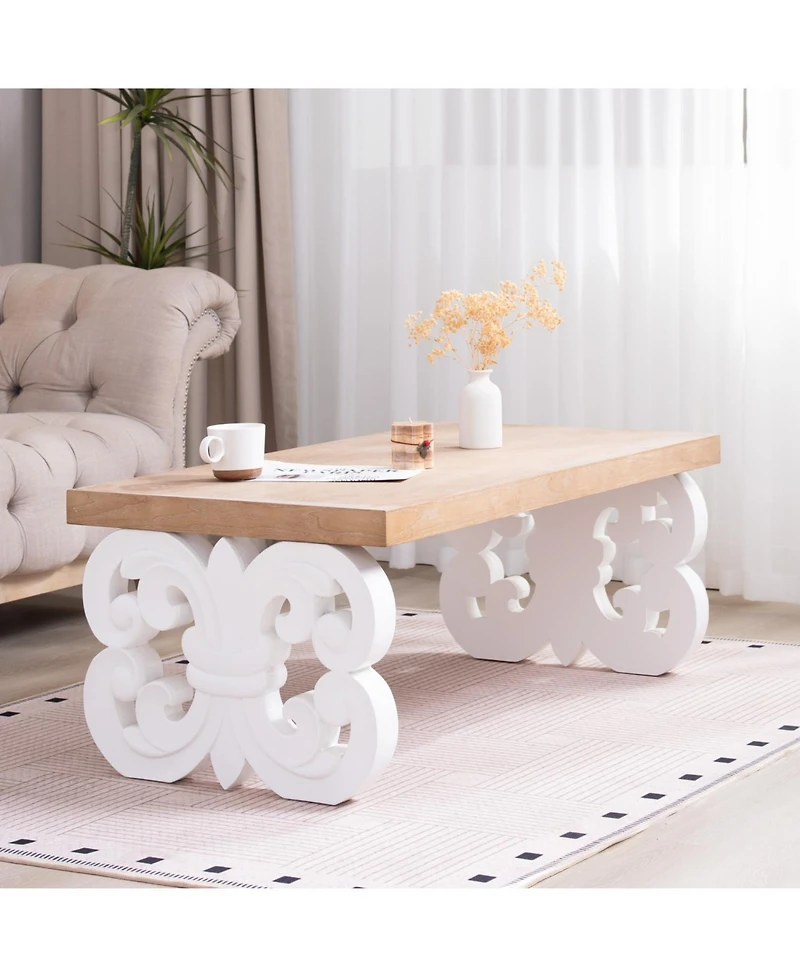 Streamdale Furniture Ornate Wood Coffee Table - Farmhouse Style, Carved Base.