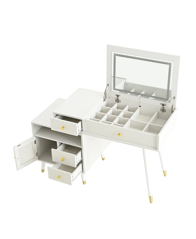 Streamdale Furniture Vanity Desk with Lighted Mirror, Stool & Drawers - White