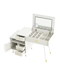Streamdale Furniture Vanity Desk with Lighted Mirror, Stool & Drawers - White