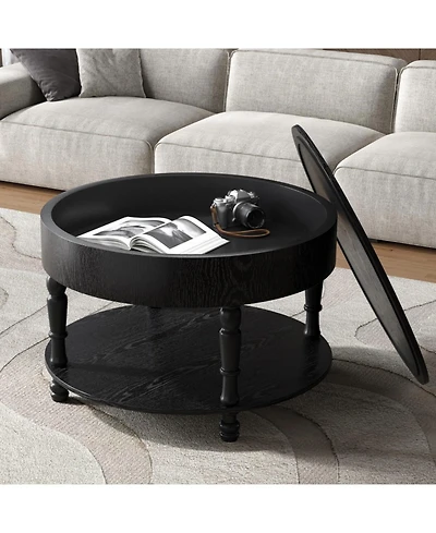 Streamdale Furniture Modern Round Coffee Table with Storage - Black