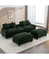 Streamdale Furniture 111" Chenille Sectional Sofa w/ Ottomans, Usb, Cup Holders & Storage