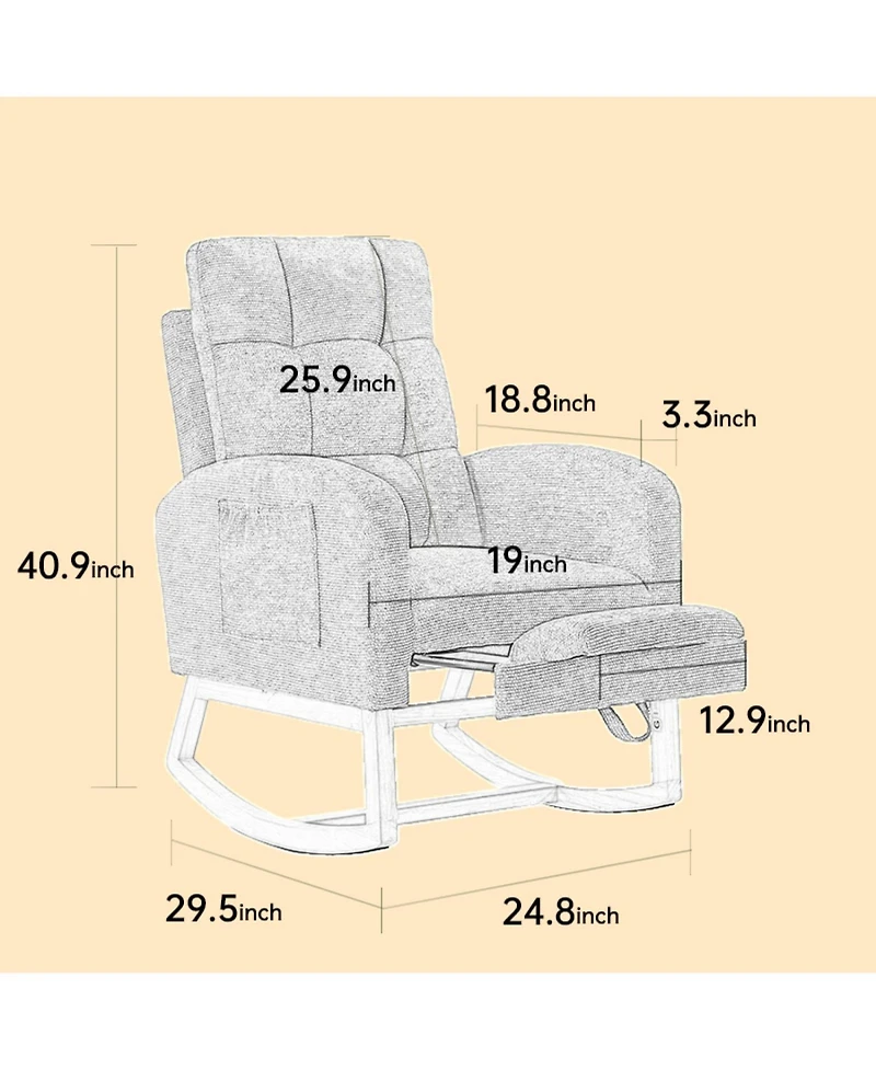 Streamdale Furniture Modern Rocking Chair with Wood Legs & Adjustable Footrest