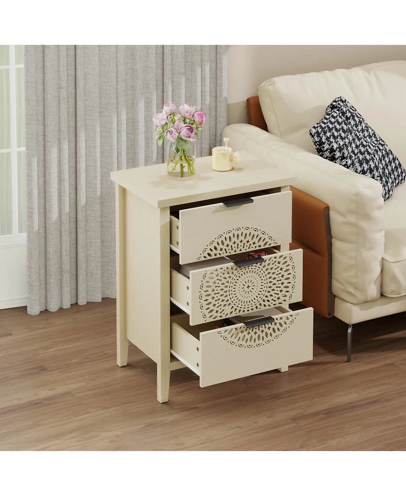 Streamdale Furniture Streamdale Hollow-Carved 3 Drawer Dresser with Metal Handles