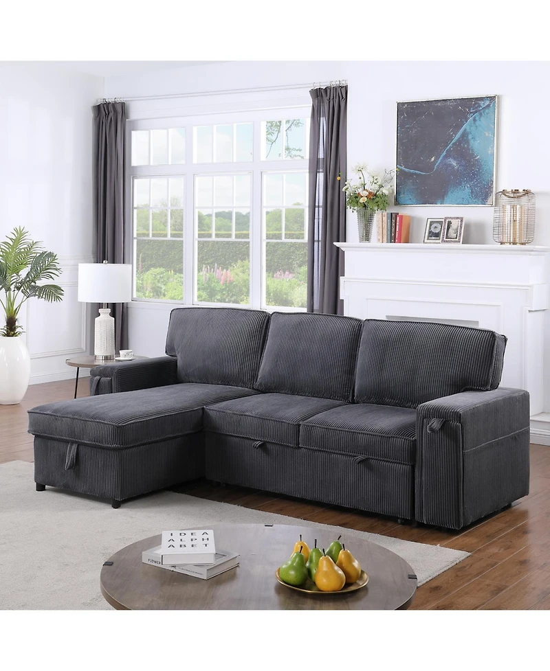 Streamdale Furniture Upholstery Sleeper Grey Sectional Sofa with Storage Space