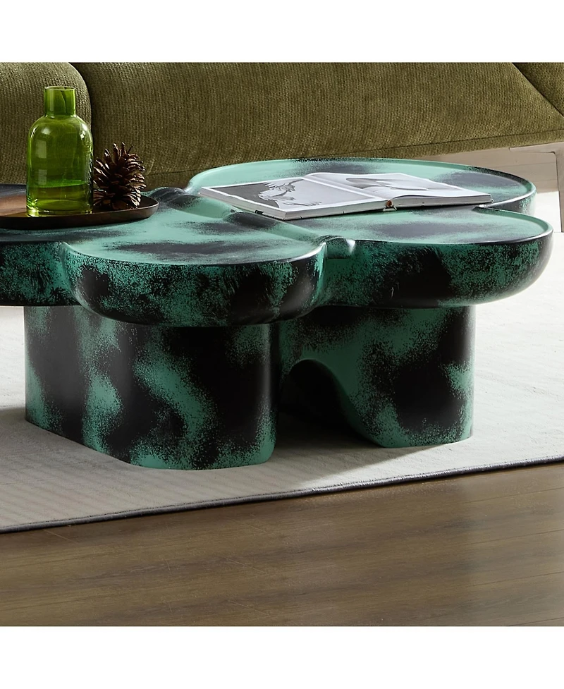 Streamdale Furniture Streamdale Modern Coffee Table Faux Travertine Textured for Livingroom/Office,Green + Black