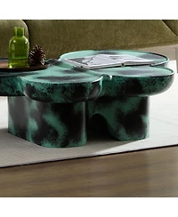 Streamdale Furniture Streamdale Modern Coffee Table Faux Travertine Textured for Livingroom/Office,Green + Black