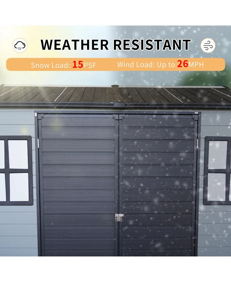 Streamdale Furniture 8x6ft Resin Garden Shed with Floor & Windows - Grey/Black