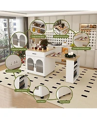 Streamdale Furniture 80" Expandable Kitchen Island, Solid Wood Top, Power Outlet, Mobile Cart