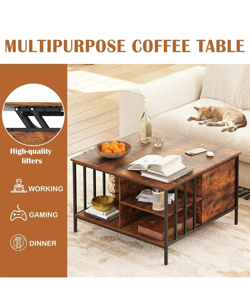 Streamdale Furniture Streamdale Farmhouse Lift Top Coffee Table - Adjustable Height, Storage, Hidden Compartment