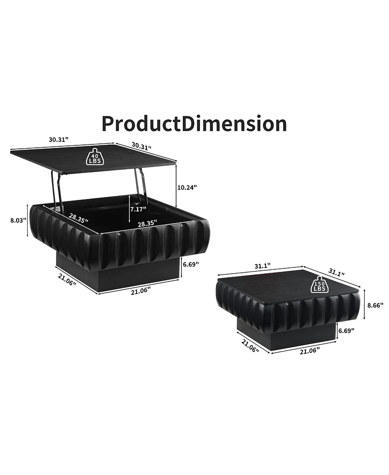 Streamdale Furniture Square Lift-Top Coffee Table with Solid Wood Frame and Hidden Storage