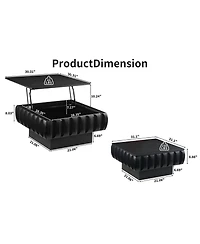 Streamdale Furniture Square Lift-Top Coffee Table with Solid Wood Frame and Hidden Storage