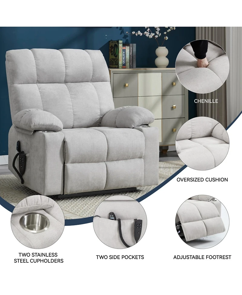 Streamdale Furniture Beige Power Lift Recliner w/ Massage & Heat