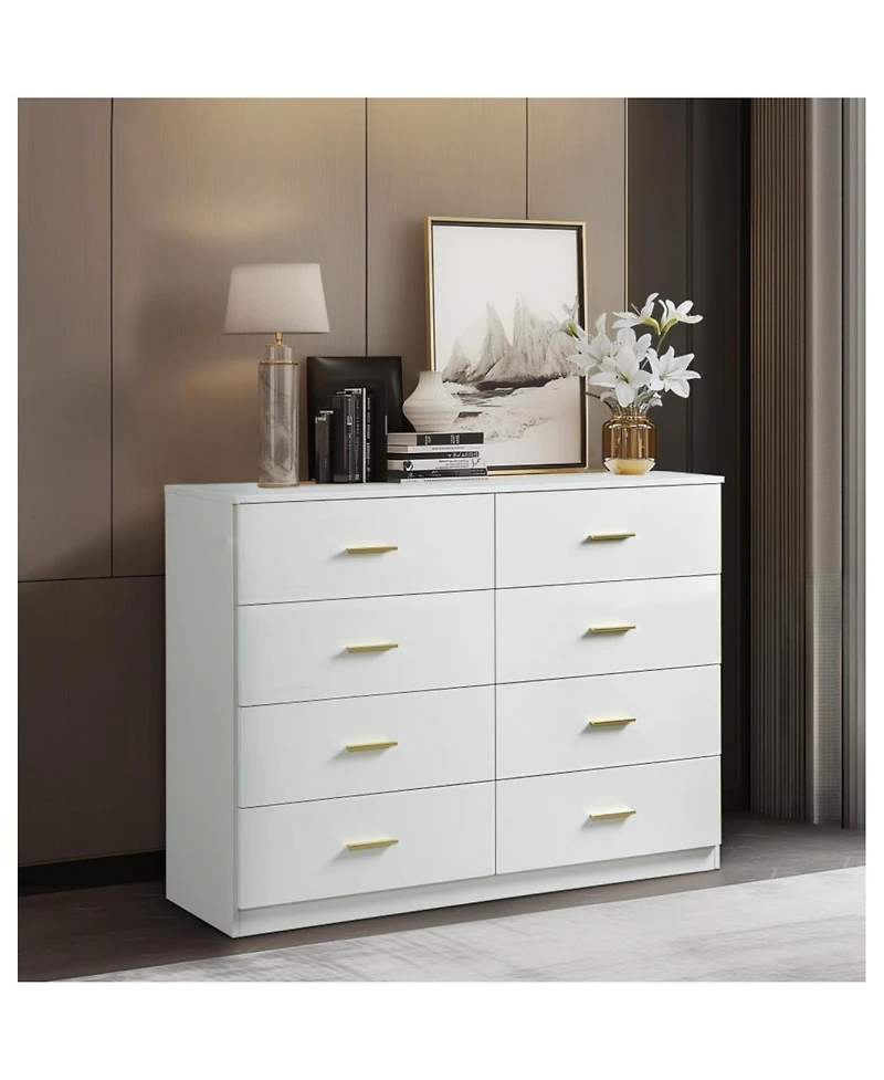 Streamdale Furniture + 8-Drawer + Wood + Modern White Finish + Bedroom Dresser