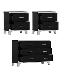 Streamdale Furniture 3-Pieces Sets,Dresser and Two Nightstands with Metal Handles Mirror Decoration, Elegant
