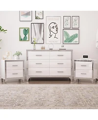 Streamdale Furniture 3-Pieces Sets,Dresser and Two Nightstands with Metal Handles and Mirror Decoration, Elegant and