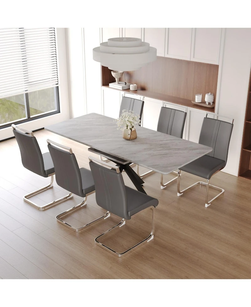 Streamdale Furniture Extendable Dining Table Set for 6-8 with Upholstered Chairs