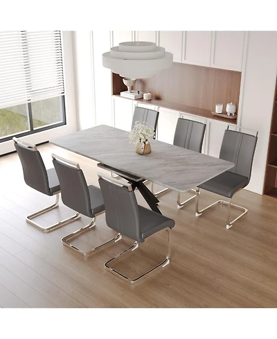 Streamdale Furniture Extendable Dining Table Set for 6-8 with Upholstered Chairs