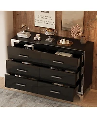 Streamdale Furniture Elegant High Gloss Dresser with Metal Handle, Mirrored Storage Cabinet 6 Drawers